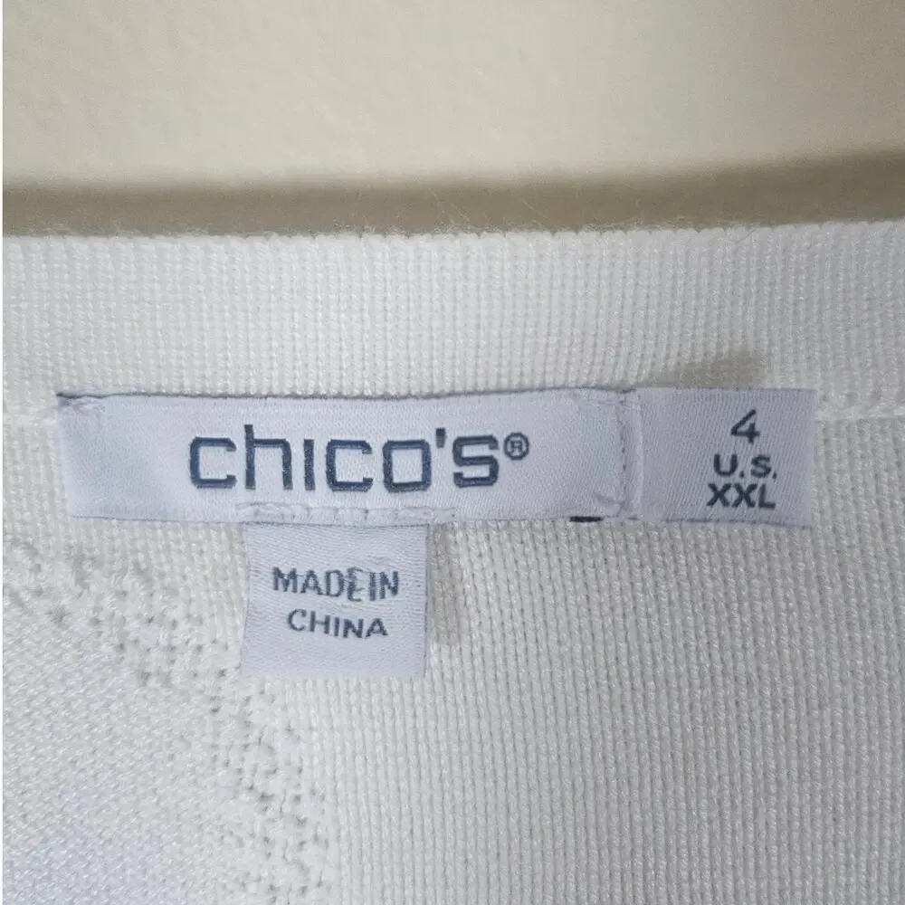 Chico's Embellished Valentine's Day Pullover Sweater Ecru Silver Rhinestones, 4